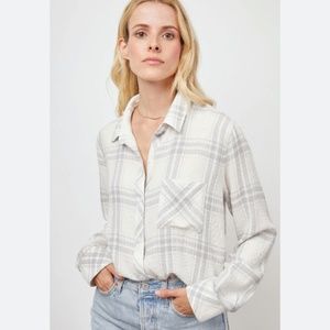 Rails Brandy Button Down Shirt in White & Light Gray Womens Sz S